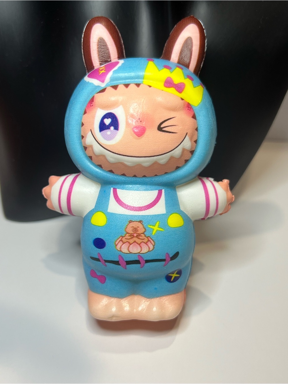 Blue Labubu Costume Kids Squishy Toy - Cute Winking Character